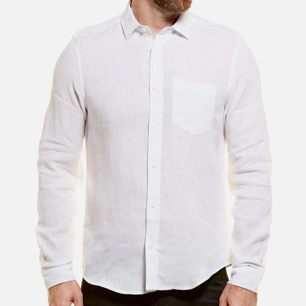 Heritage By Report‎ Collection Linen Yarn Dye Woven Sport Shirt White XL NWT